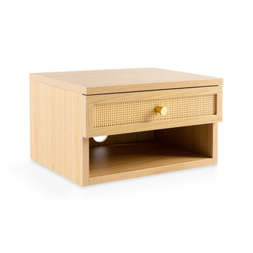 Celerie 15.71" Mid-Century Modern Floating Wall Mounted Nightstand with Soft-Close Rattan Drawer and Cable Hole - JONATHAN Y